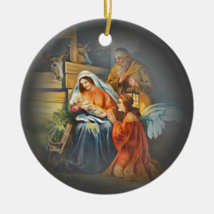 Baby Jezus, Mary en Joseph~De Heilige Familie~Ange Keramisch Ornament