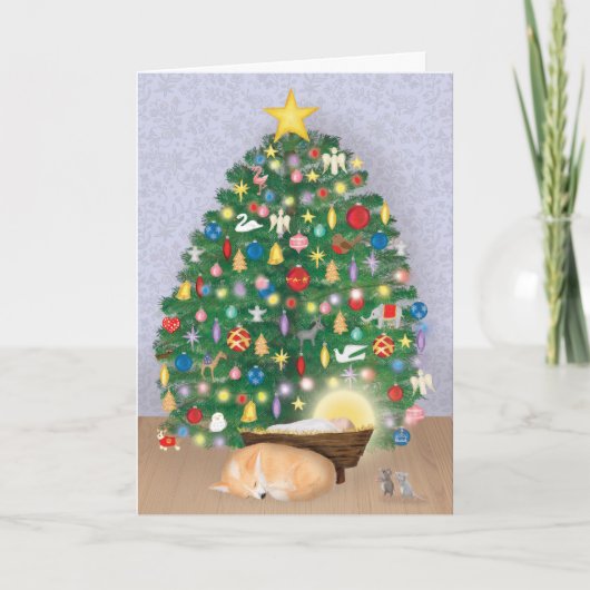 Baby Jezus met corgi en kerstboomkaart Kaart (Voorkant)