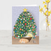 Baby Jezus met corgi en kerstboomkaart Kaart (Gele Bloem)