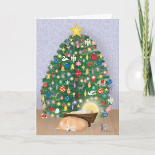 Baby Jezus met corgi en kerstboomkaart Kaart