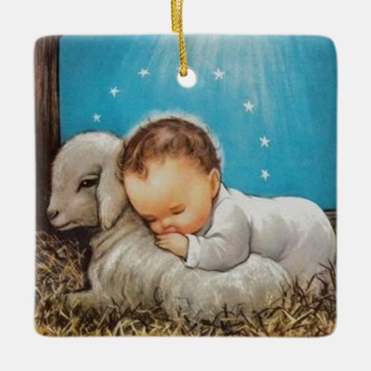  Baby Jezus met een lamp Keramisch Ornament (Voorkant)