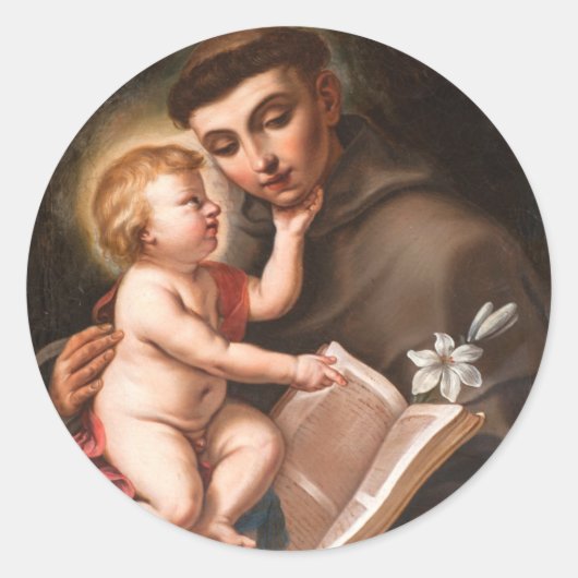 Baby Jezus met St. Anthony van Padua Ronde Sticker (Voorkant)