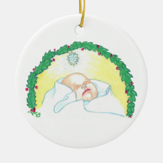 Baby Jezus omkranst Keramisch Ornament