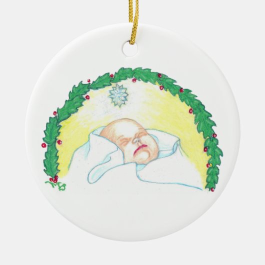 Baby Jezus omkranst Keramisch Ornament (Voorkant)
