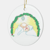 Baby Jezus omkranst Keramisch Ornament (Links)