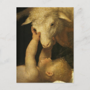 Baby Jezus raakt lam aan Feestdagenkaart
