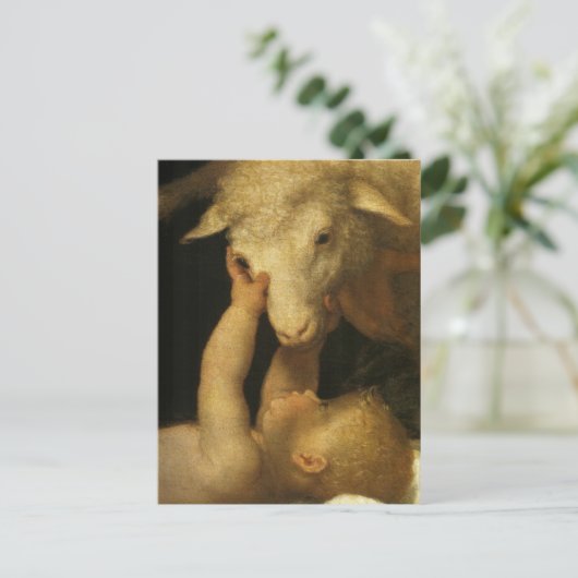 Baby Jezus raakt lam aan Feestdagenkaart (Staand voorkant)