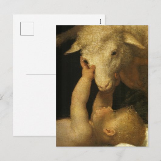 Baby Jezus raakt lam aan Feestdagenkaart (Voorkant / Achterkant)