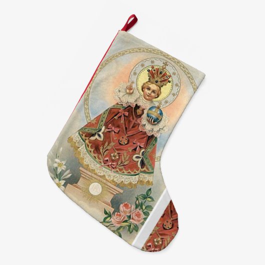 Baby Jezus van Praag met Rozen Grote Kerstsok (Voorkant (Hangend))