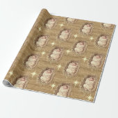 Baby Jezus Waterverf Krib Stro Cadeaupapier (Uitgerold)