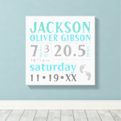 Baby jongen Aankondiging, blauw, groen, grijs Canvas Afdruk (Insitu (Houten vloer))