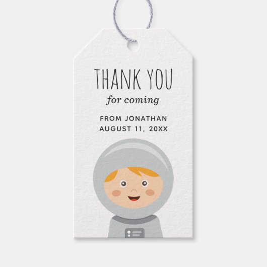 Baby jongen astronaut. Jongerenfeest bedankt je Cadeaulabel (Voorkant)