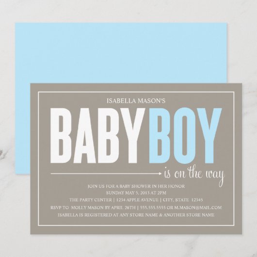 Baby jongen | Baby shower Uitnodiging (Voorkant / Achterkant)
