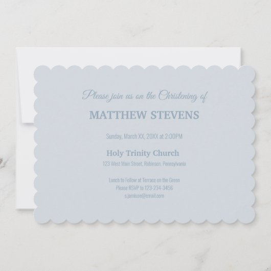 Baby Jongen Blauw Dopen Uitnodiging Taart Teddy Be (Achterkant)