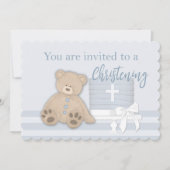 Baby Jongen Blauw Dopen Uitnodiging Taart Teddy Be (Voorkant)