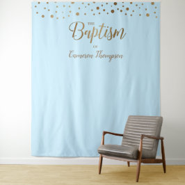 Baby jongen Blauw Goud Confetti Doop Achtergrond Wandkleed