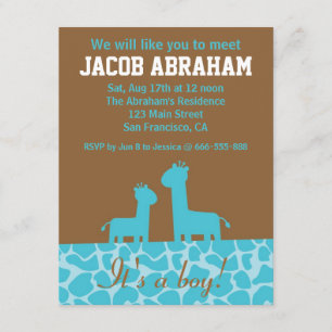 Baby Jongen - Blauwe giraffe silhouetten en patroo Kaart