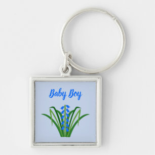 Baby Jongen Blauwe Klokjes Bloemen Lente Maatwerk Sleutelhanger