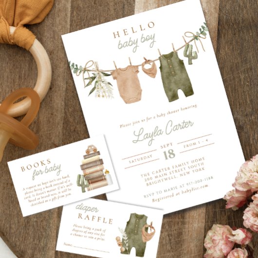 Baby Jongen Clothesline Neutrale Sage Boho Baby Do Kaart