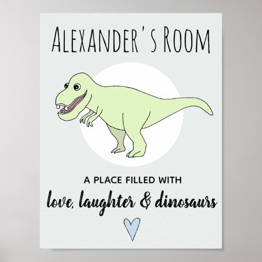 Baby Jongen Doodle Dinosaurus T-Rex met Naam Kinde Poster (Voorkant)