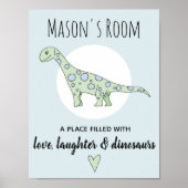 Baby Jongen Doodle Groene Dinosaur en Naam Kinderk Poster (Voorkant)