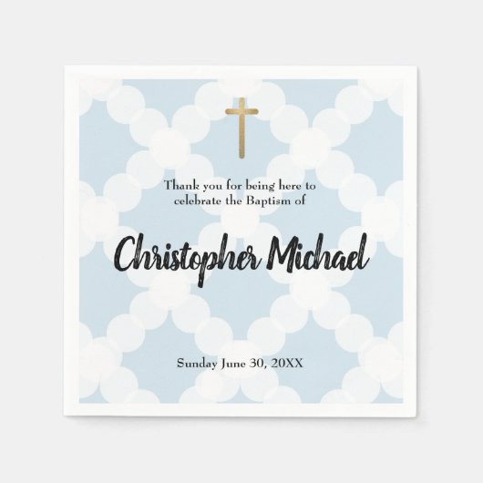 Baby jongen Doop blauw en witte cirkel patroon Servet (Voorkant)