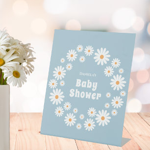 Baby Jongen Douche Bloem Power Daisy Krans Blauw Reclamebord Met Voetstuk