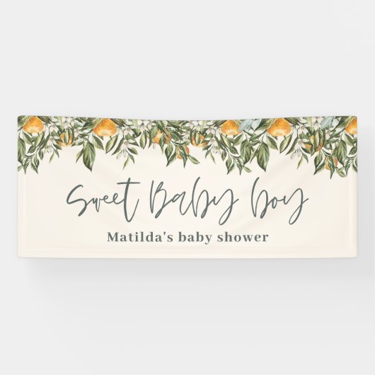 Baby jongen douche citrus sinaasappel botanisch ge spandoek (Horizontaal)