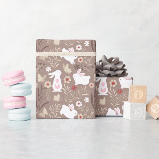 Baby Jongen Douche Konijnen op Bruin Cadeaupapier (Baby Shower)