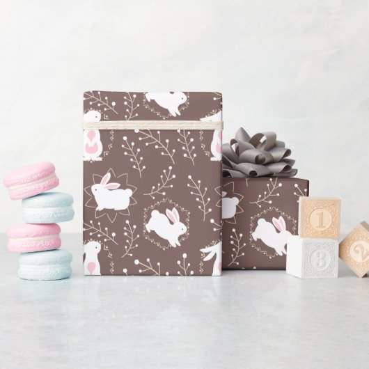 Baby Jongen Douche Konijnen op Bruin Cadeaupapier (Baby Shower)