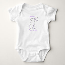 Baby jongen eerste Pasen met knuffel paarse konijn Romper