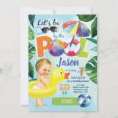 Baby jongen eerste verjaardag poolparty tropisch kaart (Voorkant)