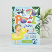 Baby jongen eerste verjaardag poolparty tropisch kaart (Staand voorkant)