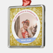 Baby Jongen Foto 1e Kerstmis Grootouders Gouden Metalen Ornament (Links)