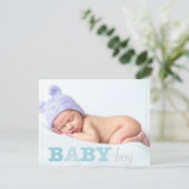 Baby Jongen Foto Blauwe belettering Aankondiging (Staand voorkant)