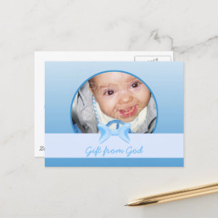 Baby jongen Foto Gift of God Blue bow Bible vers Briefkaart
