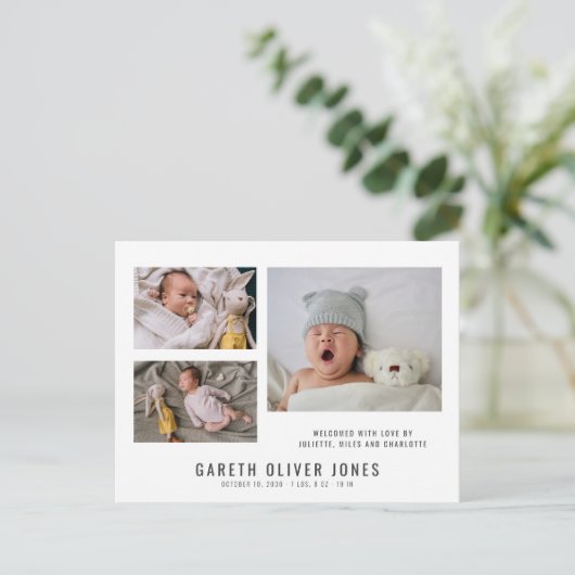 Baby Jongen Fotocollage Geboorte aankondiging Briefkaart (Staand voorkant)