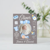 Baby Jongen Geboorte Stats Blauw Grijs Pasgeboren  (Staand voorkant)