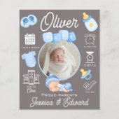 Baby Jongen Geboorte Stats Blauw Grijs Pasgeboren  (Voorkant)