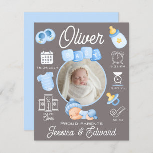 Baby Jongen Geboorte Stats Blauw Grijs Pasgeboren 