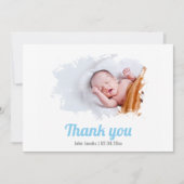 Baby jongen, geborsteld fotoeffect, bedankt kaart (Voorkant)