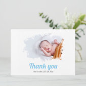 Baby jongen, geborsteld fotoeffect, bedankt kaart (Staand voorkant)