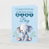 Baby jongen gefeliciteerd olifant blauw kaart (Voorkant)