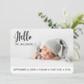 Baby jongen Hallo deklaagfoto modern minimalistisc Aankondiging (Staand voorkant)