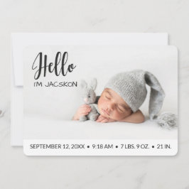 Baby jongen Hallo deklaagfoto modern minimalistisc Aankondiging