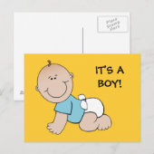 Baby jongen kruipt, het is een BOY! briefkaart (Voorkant / Achterkant)