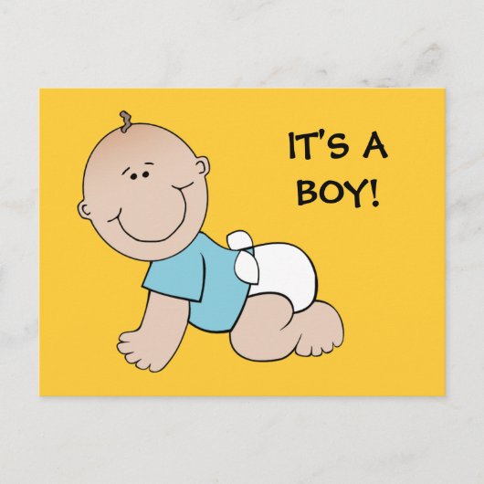 Baby jongen kruipt, het is een BOY! briefkaart (Voorkant)