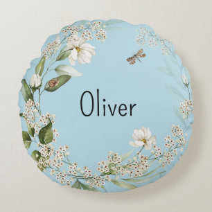 Baby Jongen Kwekerij Decor Waterverf Bloemen Rond Kussen