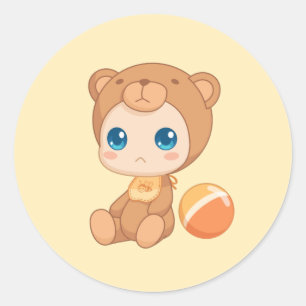 Baby Jongen Meisje Beer Overall op Geel Ronde Sticker
