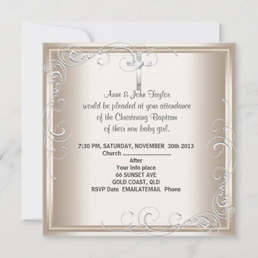 Baby Jongen Meisje Crème Doop Doop Kruis Kaart (Achterkant)